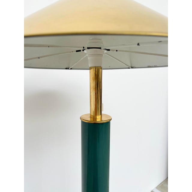 Gold Green Lacquered Metal Floor Lamp with Gold Lampshade, 1980s For Sale - Image 8 of 11