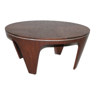 Mahogany and Metal Round Art Deco Style Pierre Cardin Style Coffee Table For Sale