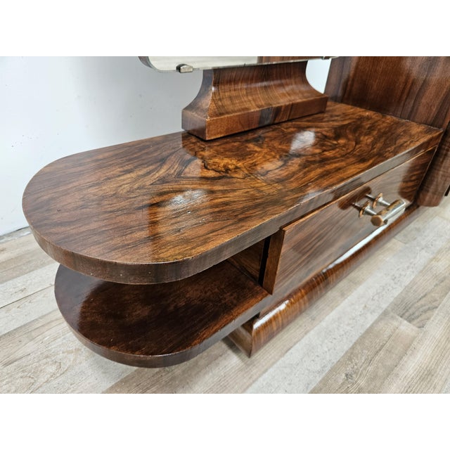 Wood Art Deco Walnut Dressing Table with Mirror, 1940 For Sale - Image 7 of 18