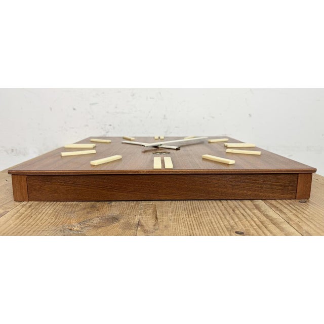 Vintage Brown Wooden Wall Clock from Pragotron, 1980s For Sale - Image 10 of 16