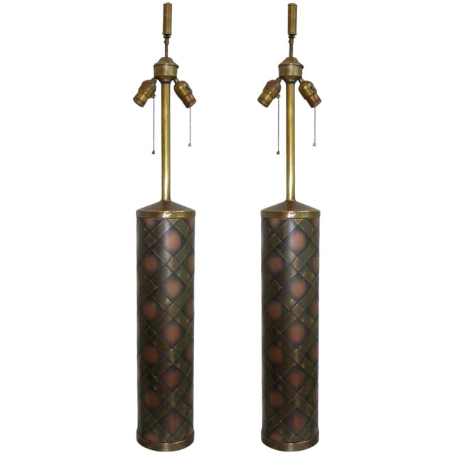 Vintage Copper and Brass Table Lamps - a Pair For Sale