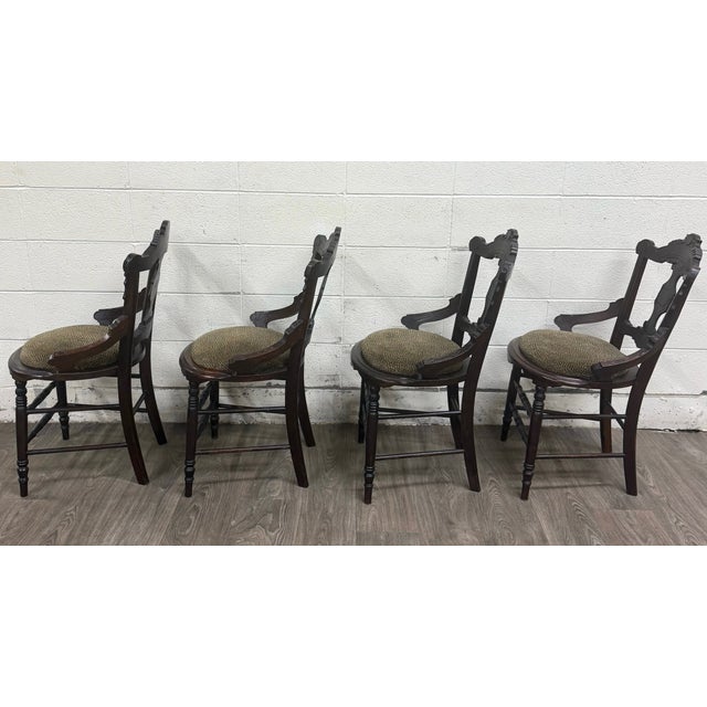 Antique Victorian Eastlake Style Walnut Dining Arm Chairs - Set of 4 For Sale - Image 14 of 14