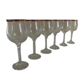 Crystal Wine Glasses with Gold Rim, 1960s, Set of 6 For Sale