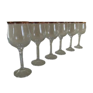 Crystal Wine Glasses with Gold Rim, 1960s, Set of 6