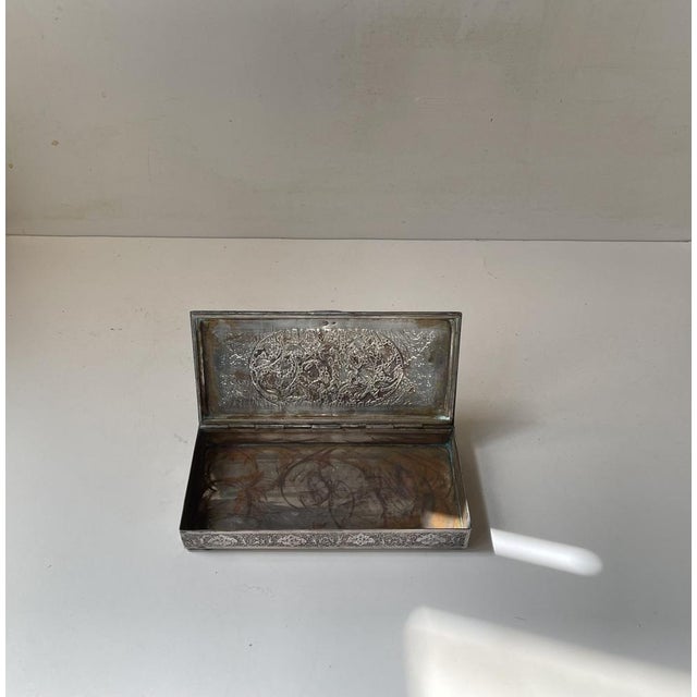Silver Middle Eastern Silver Box with Carved Birds Repose, 1920s For Sale - Image 8 of 12