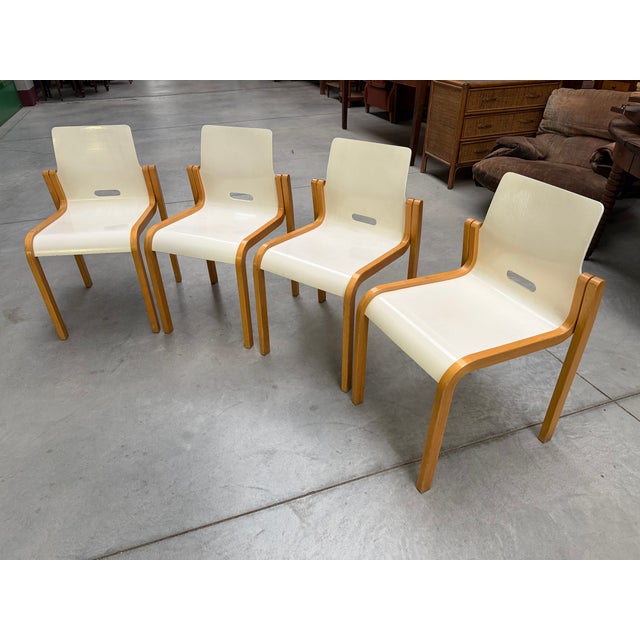 Vintage Nordic Lacquered Wooden Chairs, 1970s, Set of 4 For Sale - Image 9 of 11
