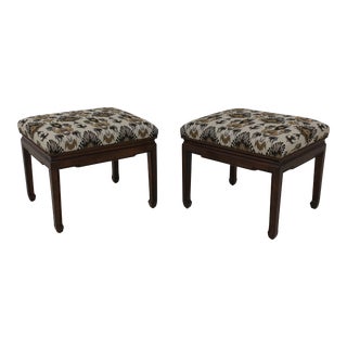 Pair Henredon Modern Design Chinese Chippendale Ottomans For Sale