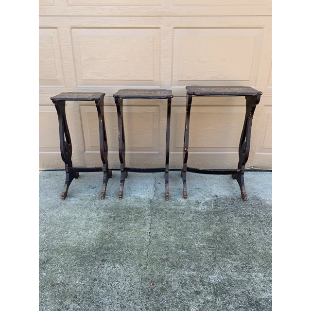 Regency Chinoiserie Nesting Tables With Gilt Scenes and Carved Feet For Sale - Image 12 of 12