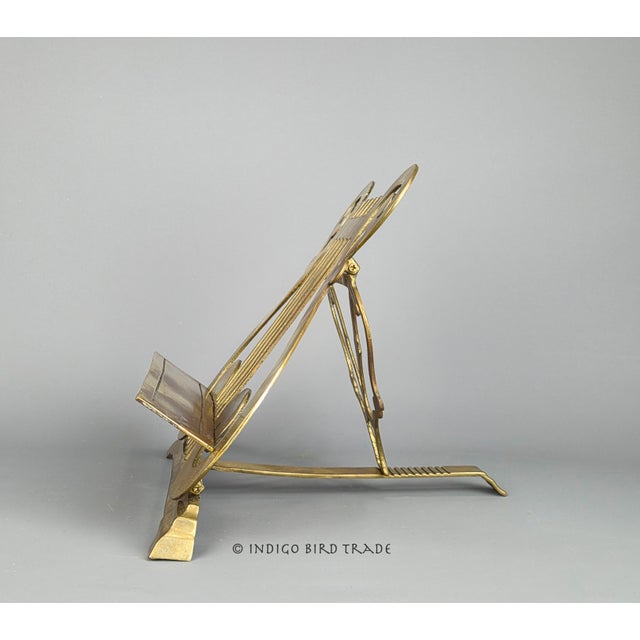 Large Vintage Solid Brass Lyre Harp Adjustable Book Stand Holder For Sale - Image 4 of 7