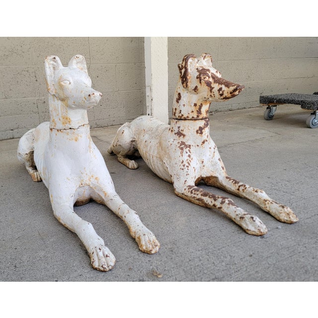 Late 19th Century J. W. Fiske Antique Recumbent Cast Iron Greyhounds a Pair For Sale - Image 5 of 11