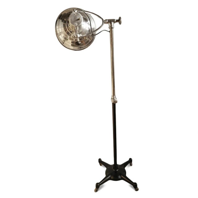 Industrial Vintage Mid 20th Century Chrome Industrial Floor Lamp on Wheels For Sale - Image 3 of 13