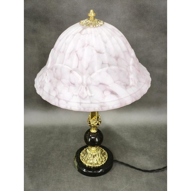 Art Nouveau French Brass, Marble and Opaline Glass Table Lamp, 1920s For Sale - Image 11 of 12