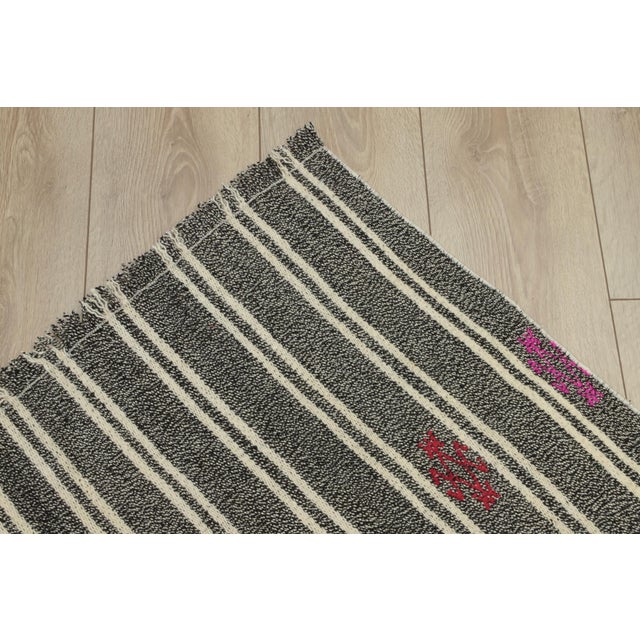 Textile 1980s Scandinavian Style Stripe Design Handmade Oushak Kilim Runner Rug For Sale - Image 7 of 12