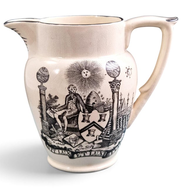 English George III Masonic Black Transfer Creamware Jug, 1810s For Sale - Image 10 of 10