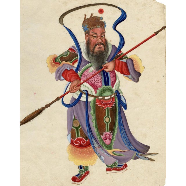 An original 18th-century gouache painting – Canton School, Taoist Warrior Deity Guan Yu.This is one of an outstanding set...