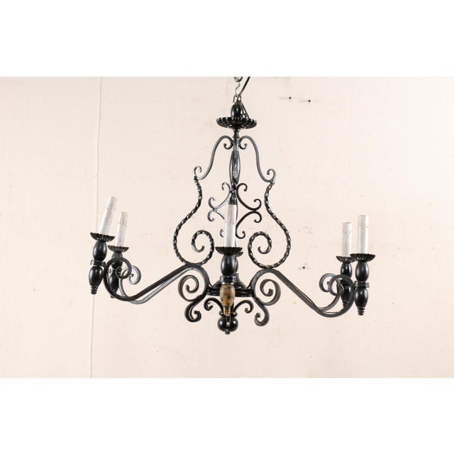 Mid 20th Century French Scrolling Black Iron Light For Sale - Image 10 of 11