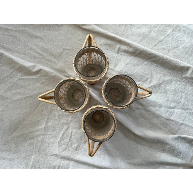 Wood Vintage Tall Wicker Glasses- Set of 4 For Sale - Image 7 of 10
