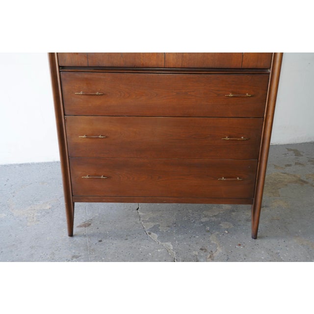 Brown Broyhill Saga Mid-Century Walnut Highboy Dresser For Sale - Image 8 of 11