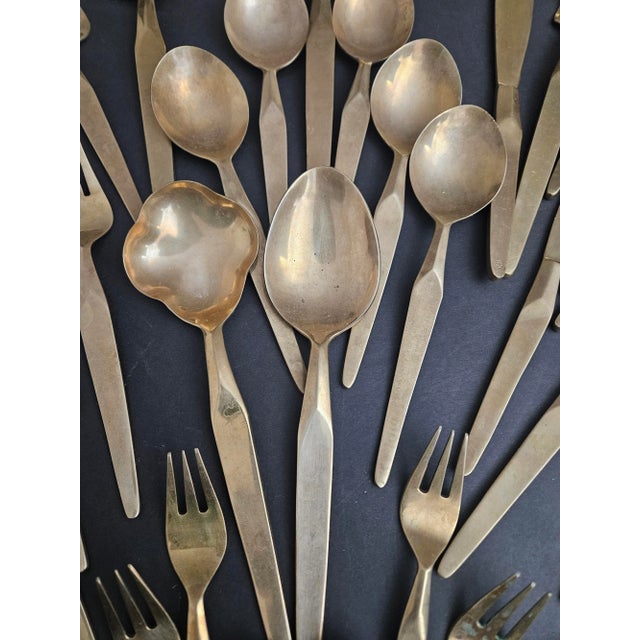 Vintage Nickel Bronze 54 Piece Flatware Set - For Sale - Image 10 of 12