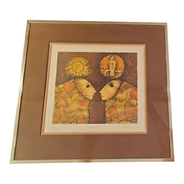 1970s Jablonsky Modern Figurative Print "Two Doves" Signed For Sale