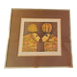 1970s Jablonsky Modern Figurative Print "Two Doves" Signed