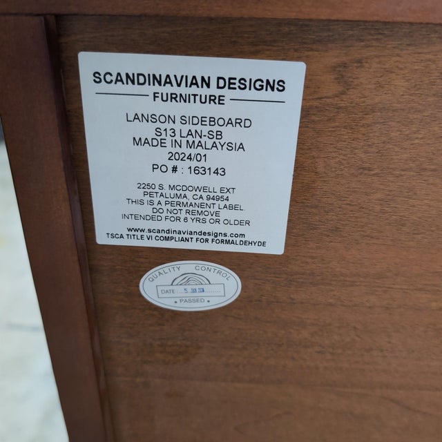 Scandinavian Designs Lanson Sideboard 59 In, Solid Poplar, Light Walnut With Brass-Capped Legs For Sale In Seattle - Image 6 of 7