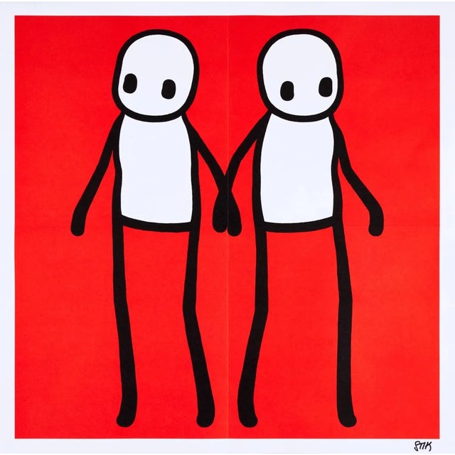 STIK, Holding Hands Signed (Red), 2020 Lithographic print in colour on 140 gsm smooth woven paper 50 x 50 cm (19.65 x...