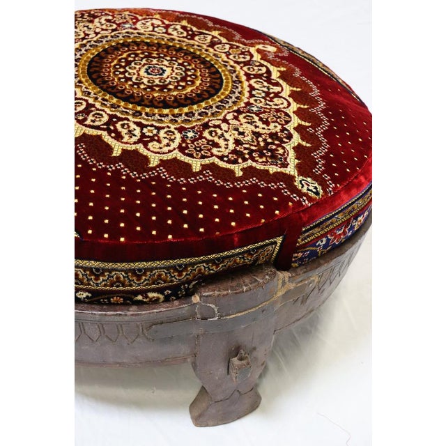 Antique Indian Hand Carved Chakki Rice Mill Stool or Ottoman, 1950s For Sale - Image 13 of 17