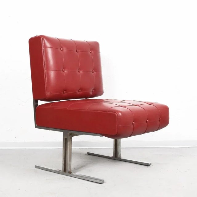 1950s Set of Italian Red Leatherette Lounge Chairs in the Style of Robert Haussmann for de Sede, 1950s For Sale - Image 5 of 18