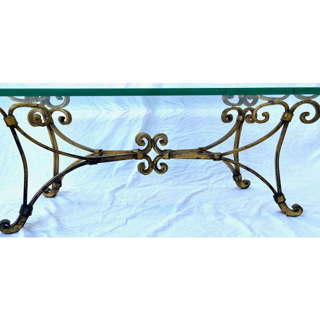 Wonderful 1970s gold gilt original finished iron base with lovely curved legs and base table and 1" inch glass table top...