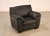 High Quality Generously Cushioned Black Leather Lounge Chair Mounted on Block Feet