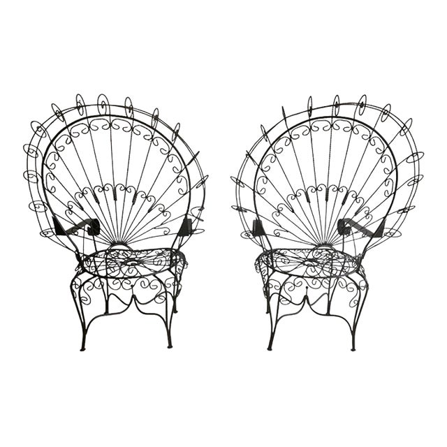 MidCentury John Salterini Style Twisted Wrought Iron Peacock Chairs, a