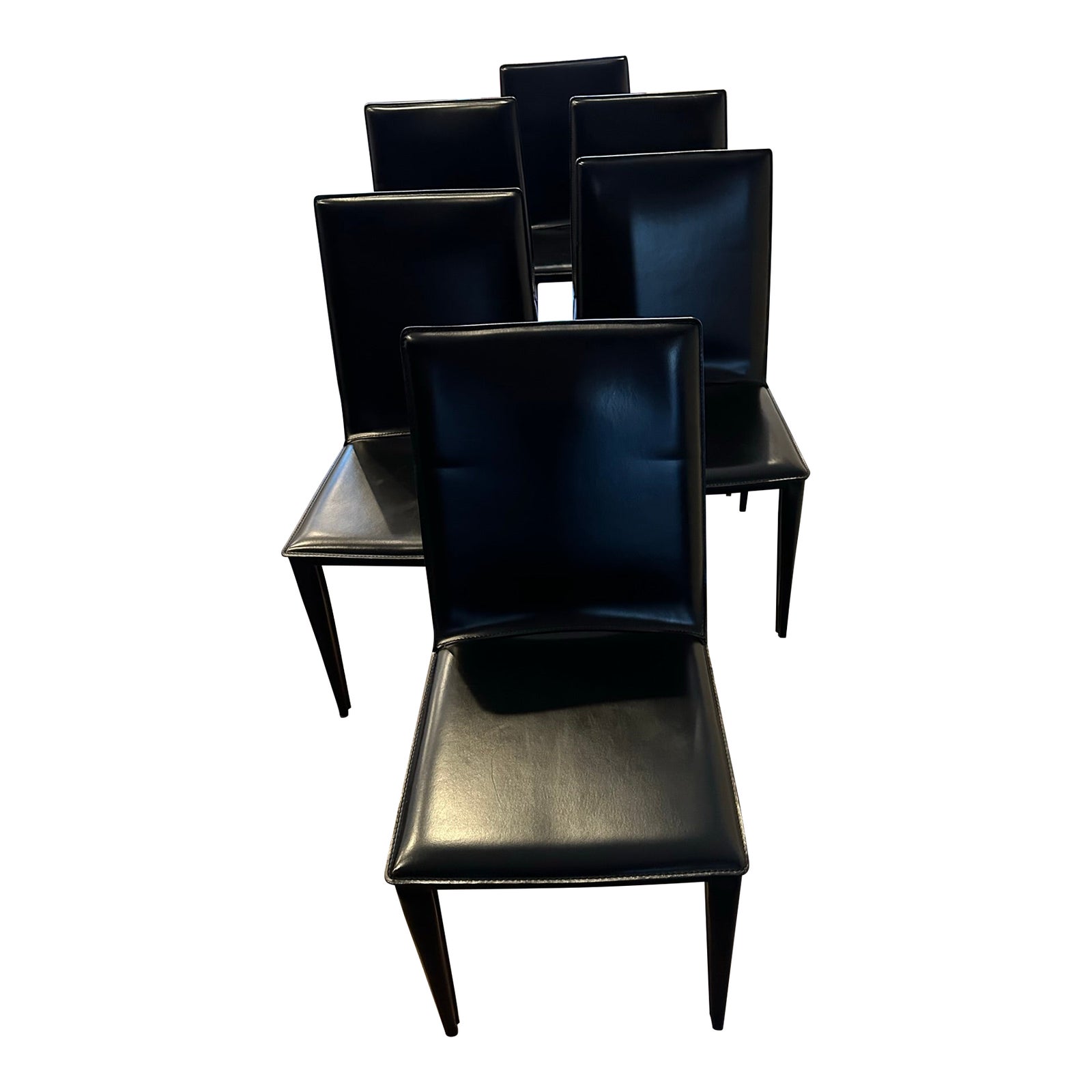 21st Century Design Within Reach Black Leather Bottega Dining Chairs