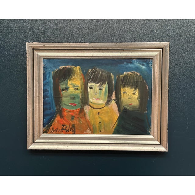 Louis Zelig, Three Little Children, 1960s, Oil Painting on Panel, Framed For Sale - Image 13 of 13