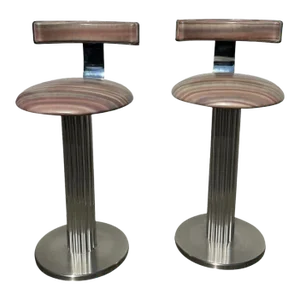 1970s Postmodern Design for Leisure Pink Bar Stools - a Pair