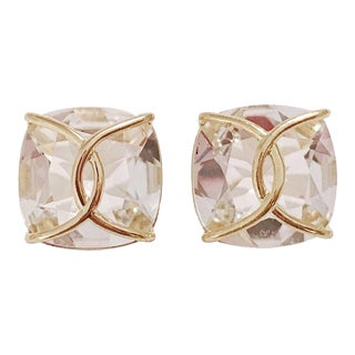 Christina Addison Rock Crystal Cushion Stud Earring With Yellow Gold Wire Wrap - a Pair For Sale