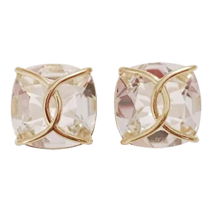 Christina Addison Rock Crystal Cushion Stud Earring With Yellow Gold Wire Wrap - a Pair