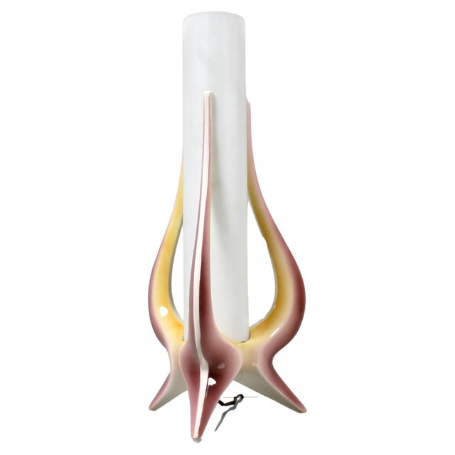 Mid-Century Glazed Ceramic and Glass Table Lamp attrubuted to A. Campi, Italy, 1950s For Sale