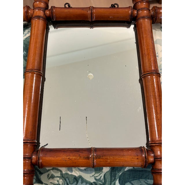 Antique French Faux Bamboo Wall Mirror, Petite Turned Wood Frame For Sale - Image 15 of 16