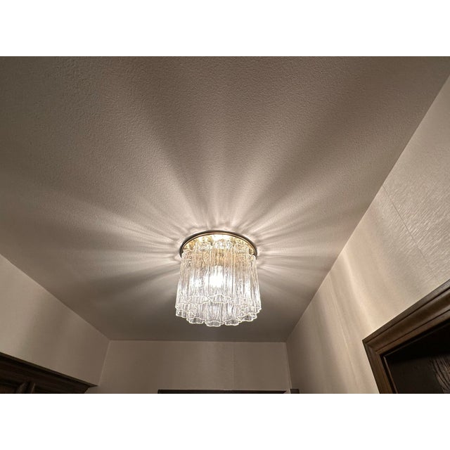 Vintage Murano Tronchi Flush Mount Ceiling Light Fixture – 10 Hand Blown Glass Tronchi with Polished Brass Ceiling Plate...