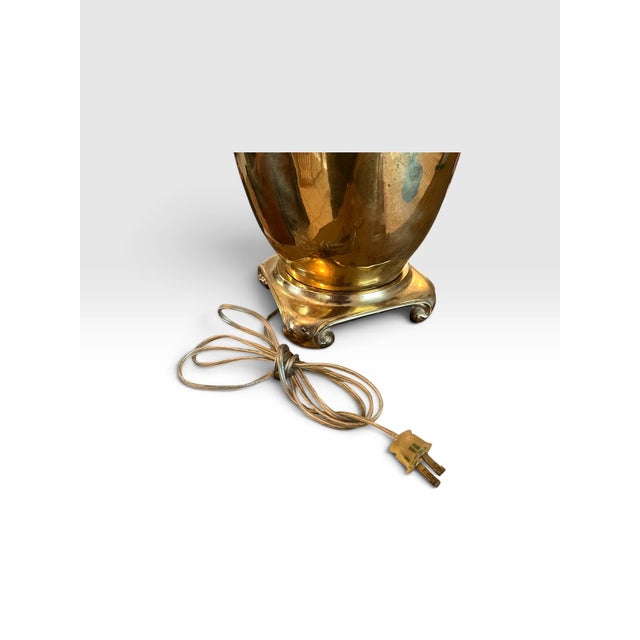 Metal Vintage Hollywood Regency Polished Brass Urn Table Lamp With Scroll Feet, 35” For Sale - Image 7 of 7