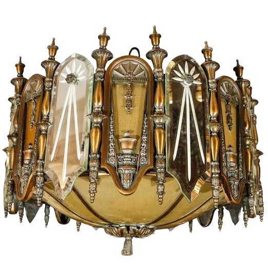 1920's e.f. Caldwell Bronze and Mirrored Glass Chandelier For Sale