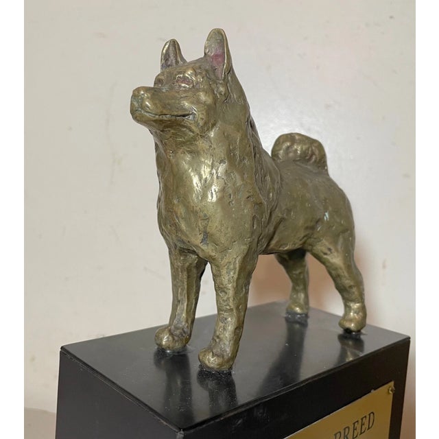 Figurative Vintage Solid Bronze Best Breed Norwegian Elkhound Dog Show Trophy Award For Sale - Image 3 of 9
