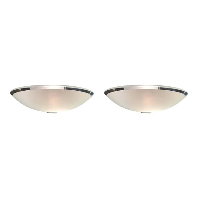 Mid-Century Pair of Frosted Glass and Chrome Lightolier Sconces For Sale