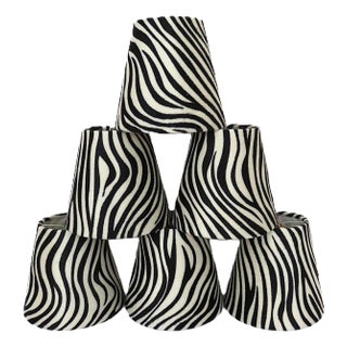 Set of 6 Zebra Black & White Stripes Faux Fur Animal Print Clip-on Bell Lamp or Chandelier Shades For Sale