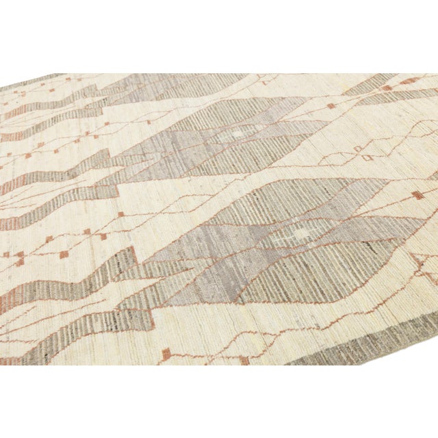 2020s Hand-Knotted Modern Moroccan Tribal Wool Rug – Earthy Geometric Tones For Sale - Image 5 of 10