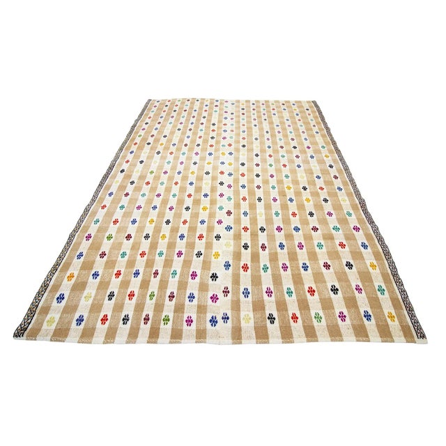 Handwoven vintage kilim rug from Adana region of Turkey. Approximately 50-60 years old. In very good condition