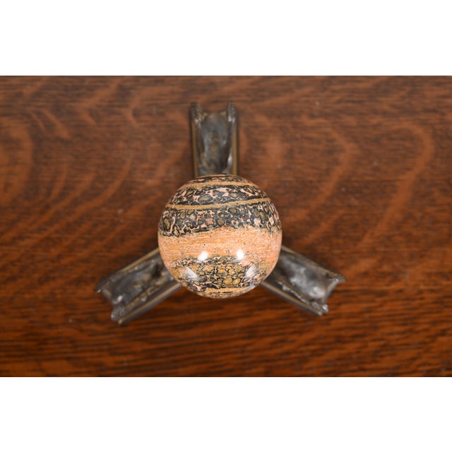 Art Deco Leopard Skin Jasper Egg on Bronze Base With Griffins For Sale - Image 4 of 10