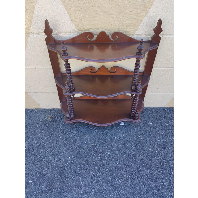Early 20th Century Regency Walnut Wood Spindle 3 Tier Scalloped Shelf For Sale - Image 11 of 11