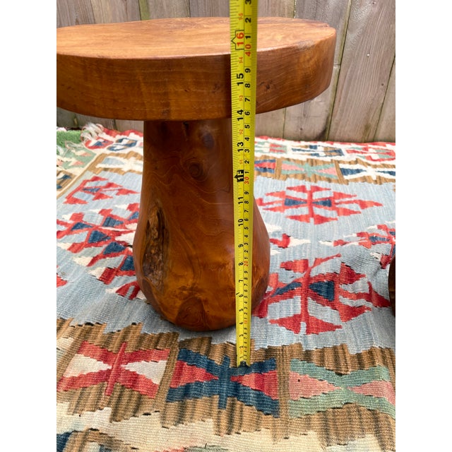 Mid 20th Century Rustic Solid Teak Wood Mushroom Tables - a Pair For Sale - Image 10 of 12